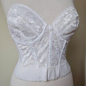 Vintage 80s 90s Bra Longline White Lace Sz 36C Strapless Hook Back Underwire